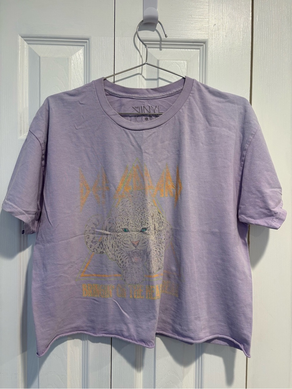 Def Leppard Lilac Graphic Band Tee — cropped
